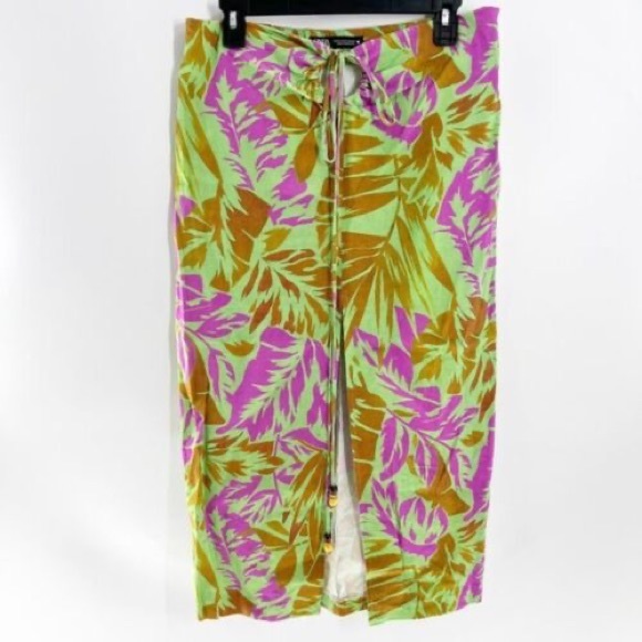 Zara NWT Tropical PRINTED LINEN BLEND MAXI Skirt Size S - Picture 4 of 5